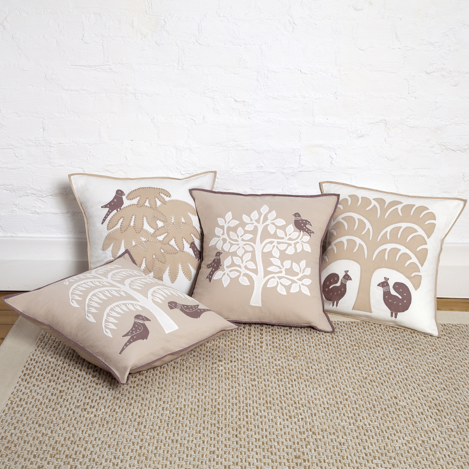 Tree Applique Pillow Covers Collection Taupe/White